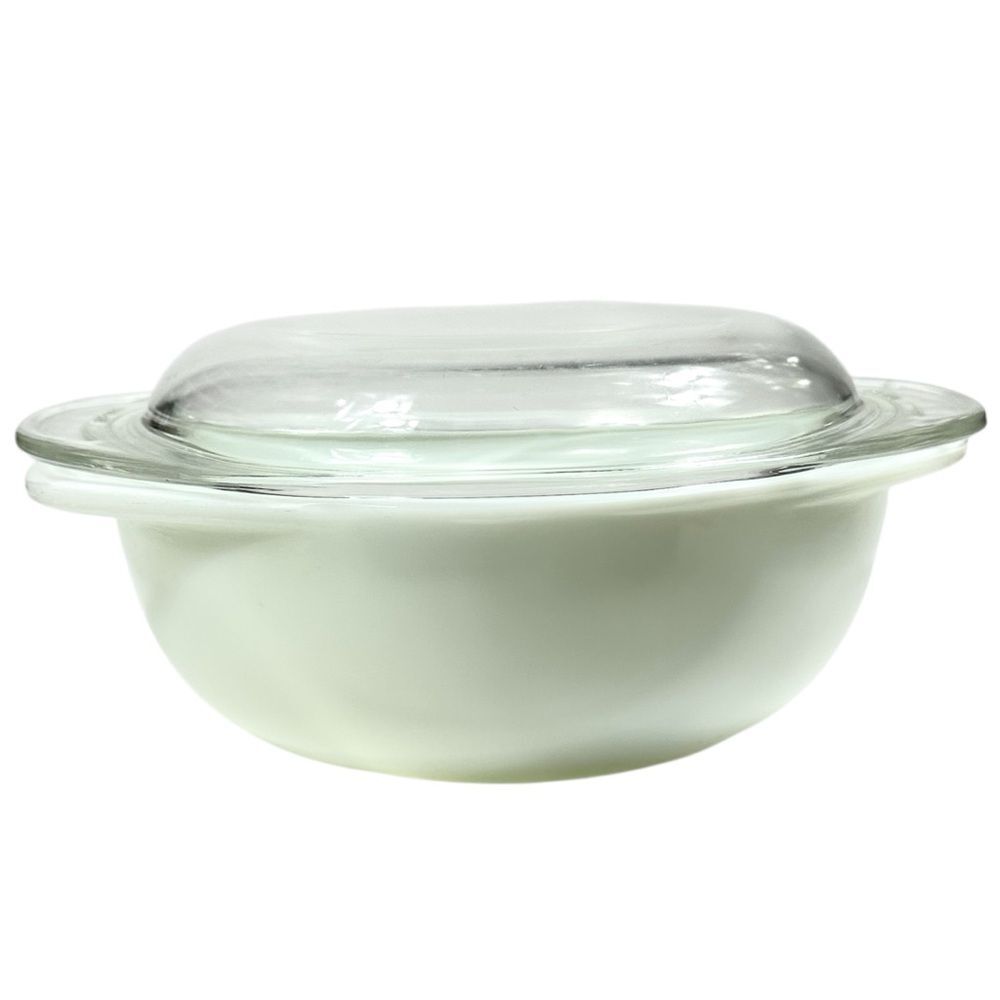 VTG USA Pyrex Casserole Covered Dish 022 Opal White Milk Glass With Clear Lid